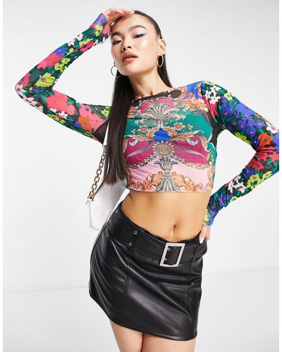 AFRM Two Print Long Sleeve Mesh Top - Blue