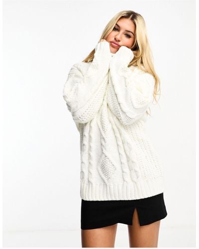 Monki Cable Knit Oversized Sweater - White