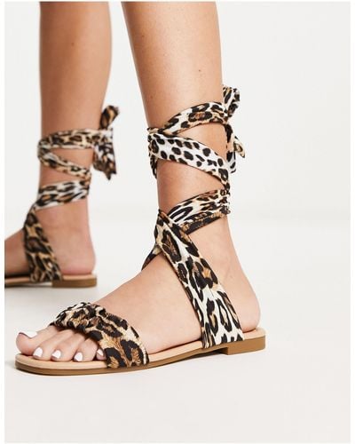 South Beach – stoff-sandalen zum binden mit leopardenmuster - Natur