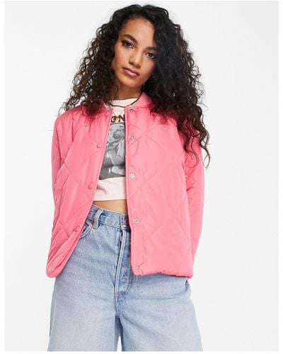 Pieces Quilted Short Bomber Jacket - Pink
