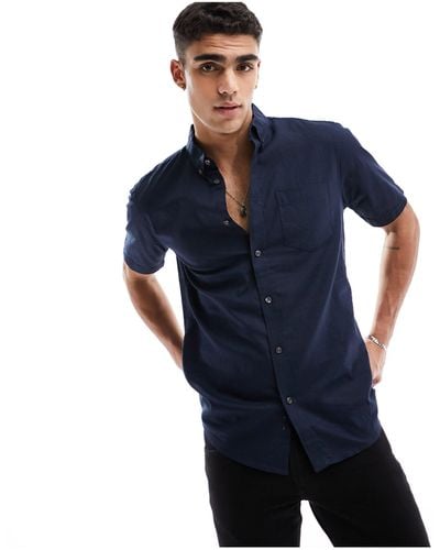French Connection Linen Short Sleeve Navy Shirt - Blue