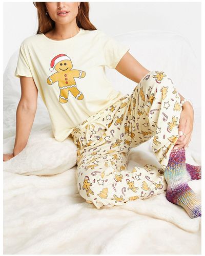 Brave Soul Christmas Gingerbread Man Pyjama Set - Yellow