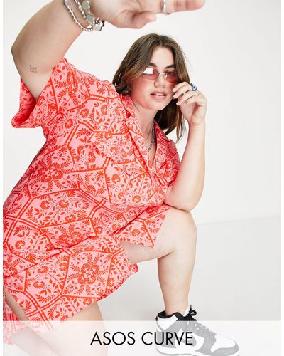 ASOS Asos design curve – bowling-hemdkleid mit leuchtendem bandana-print - Mehrfarbig