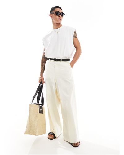 ASOS Smart Linen Blend Wide Leg Smart Pants - White