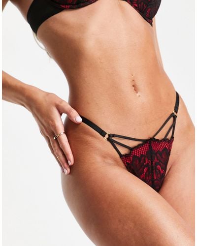 Ann Summers Lasting Lover Lace And Fishnet Detail Thong - Red