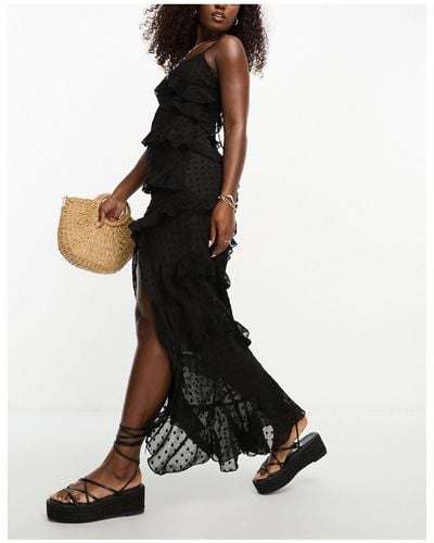 Miss selfridge tiered maxi dress top with lace detail in black