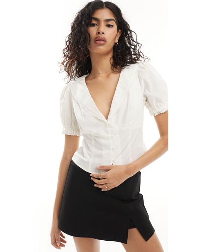 ASOS Linen Mix Blouse With Broderie Trim - White