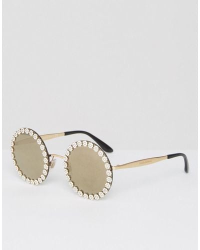 Dolce & Gabbana Over Sized Round Sunglasses With Daisy Detail - Metallic
