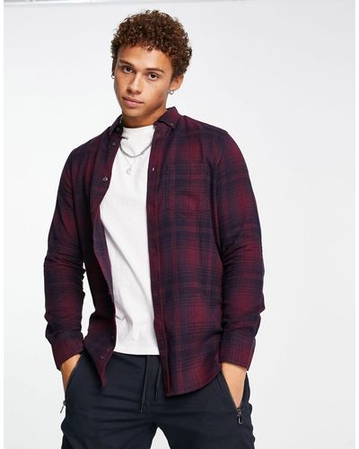 French Connection Long Sleeve Check Flannel Shirt - Purple