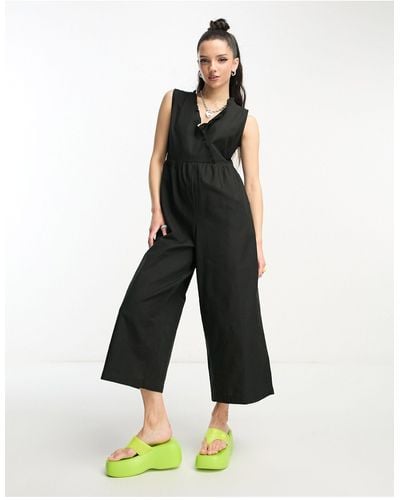 Native Youth Linen Cross Over Wide Leg Jumpsuit - White