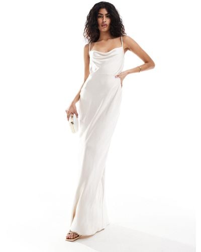 Pretty Lavish Bridesmaid Keisha Cowl Neck Satin Maxi Dress - White
