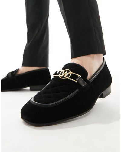Walk London Woody Quilted Loafers - Black