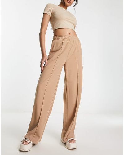 Vila Casual Wide Leg Trousers With Tie Waist - Natural