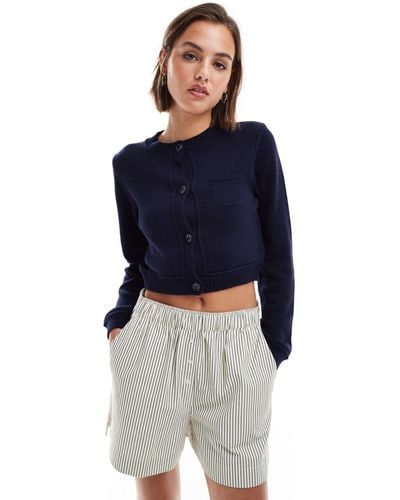ASOS Crew Neck Cropped Cardigan With Pocket - Blue