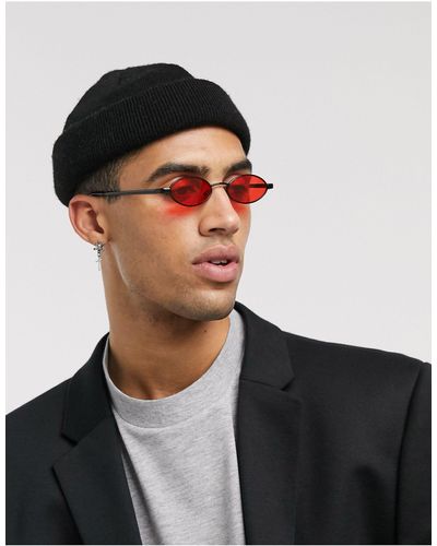 ASOS Gafas con montura pequeña negra ovalada y lentes rojas - Multicolor