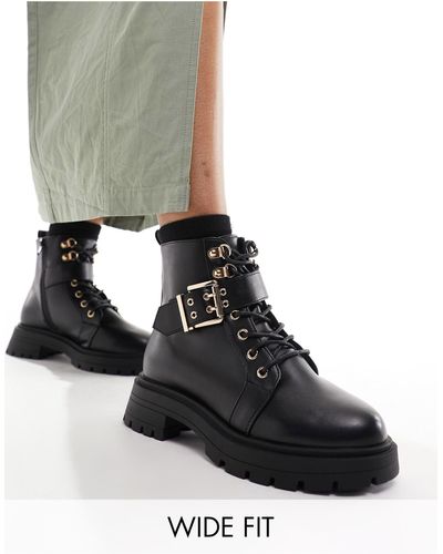ASOS Wide Fit April Lace Up Hiker Boots - Black