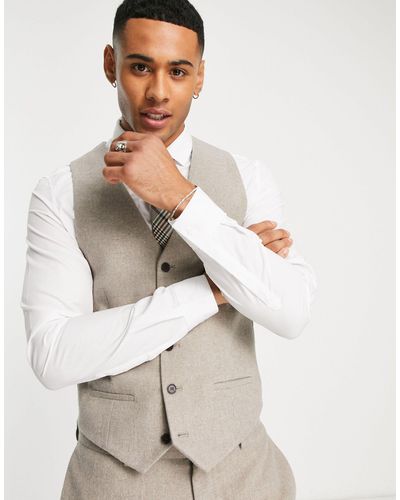 River Island Single Breasted Flannel Suit Waistcoat - Natural