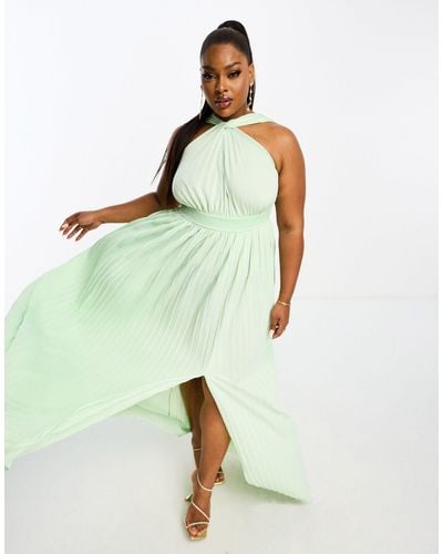 ASOS Asos Design Curve Halter Neck Grecian Pleated Skirt Maxi Dress - Green