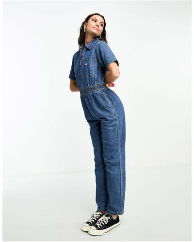 Dickies – houston – kurzärmliger jeans-jumpsuit - Blau