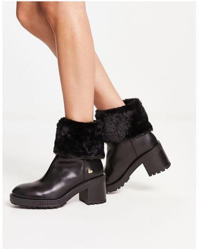 Love Moschino Faux Fur Trimmed Heeled Boots - Black