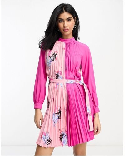 French Connection Mini Shift Pleated Dress - Pink