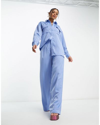 I Saw It First Satin Utility Shirt Co-ord - Blue