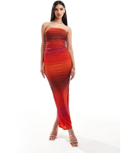 Missy Empire Missy empire - robe longue froncée en tulle - orange dégradé - Rouge