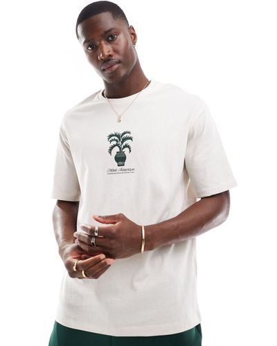 SELECTED Oversized T-shirt With Central Plant Print - White
