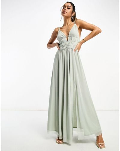 ASOS Cami Ruched Lace Up Back Maxi Dress - Green