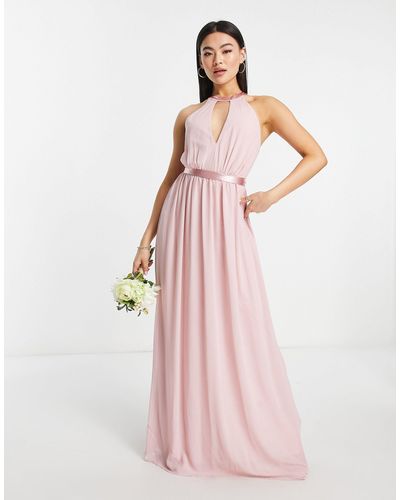TFNC London Bridesmaid Maxi With Back Detail And Ruched Skirt - Pink