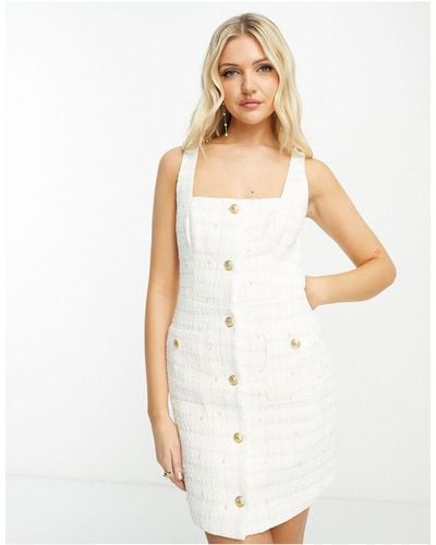 Miss Selfridge Bridal Boucle Pinny Dress With Pearl Details - White