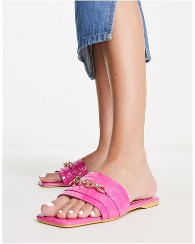 Truffle Collection Chain Loafer Sliders - Pink