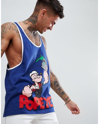 ASOS Popeye Extreme Racer Back Vest With Contrast Binding - Blue