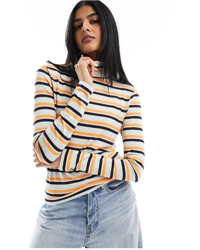 Pieces Roll Neck Long Sleeved Top - Blue