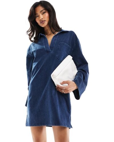 ASOS Long Sleeve Collared Oversized Mini Dress - Blue