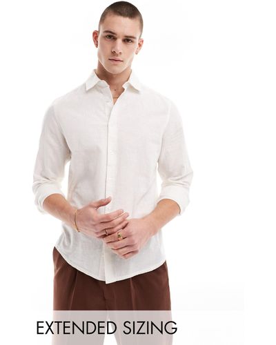 ASOS Wedding Smart Linen Mix Regular Fit Shirt With Penny Collar - White