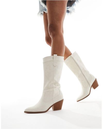 Glamorous Stivali al ginocchio stile western sporco - Bianco