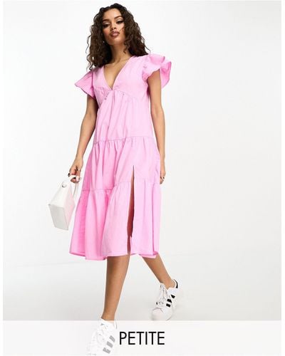 Vero Moda Frill Sleeve Midi Dress - Pink