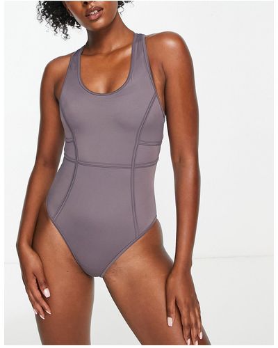 ASOS 4505 Active Swimsuit With Open Back Detail - Grey