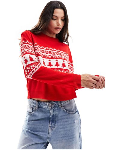 ASOS Christmas Jumper With Placement Fairisle Pattern - Red