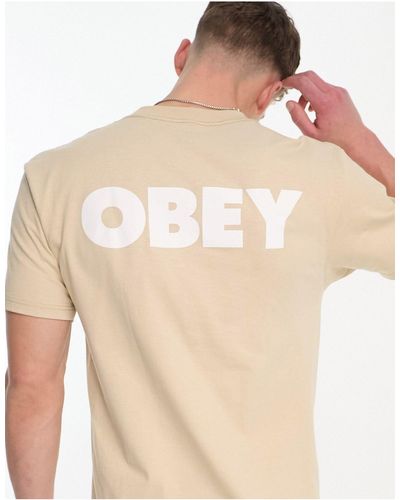 Obey T-shirt beige con logo grande sul retro - Neutro