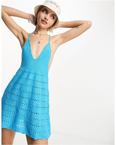 Collusion Crochet Mini Summer Dress - Blue