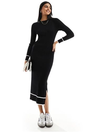 New Look Contrast Tipped Knitted Midi Dress - Black
