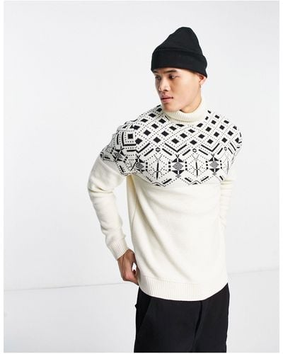 Only & Sons Roll Neck Jacquard Knit Sweater - White