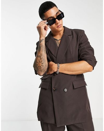 Mennace Double Breasted Suit Jacket - Brown