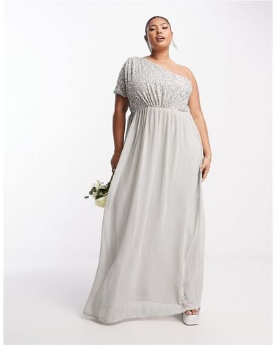 Beauut Plus - robe longue asymétrique pour demoiselle d'honneur avec corsage ornementé - Blanc