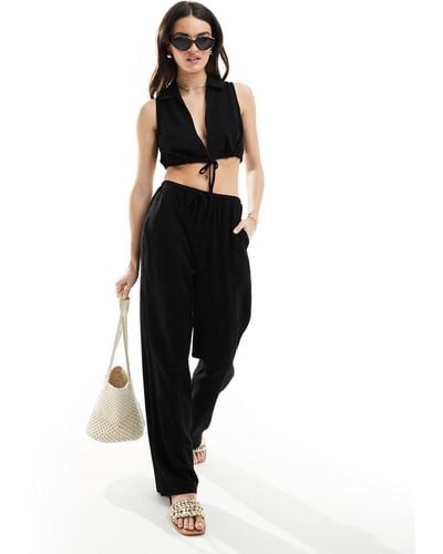 4th & Reckless Tie Front Beach Pants - Black