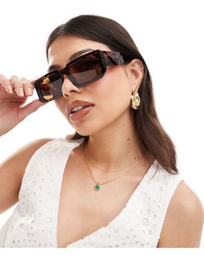 Vero Moda Chunky Rectangle Sunglasses - Brown