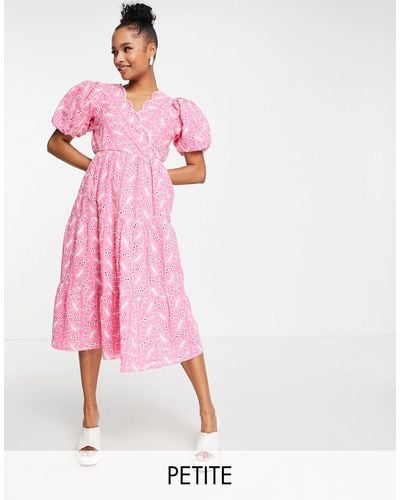 Miss Selfridge Petite Broderie Wrap Midi Dress - Pink