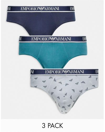 Emporio Armani Bodywear - Set Van 3 Onderbroeken Met Logo Op - Blauw
